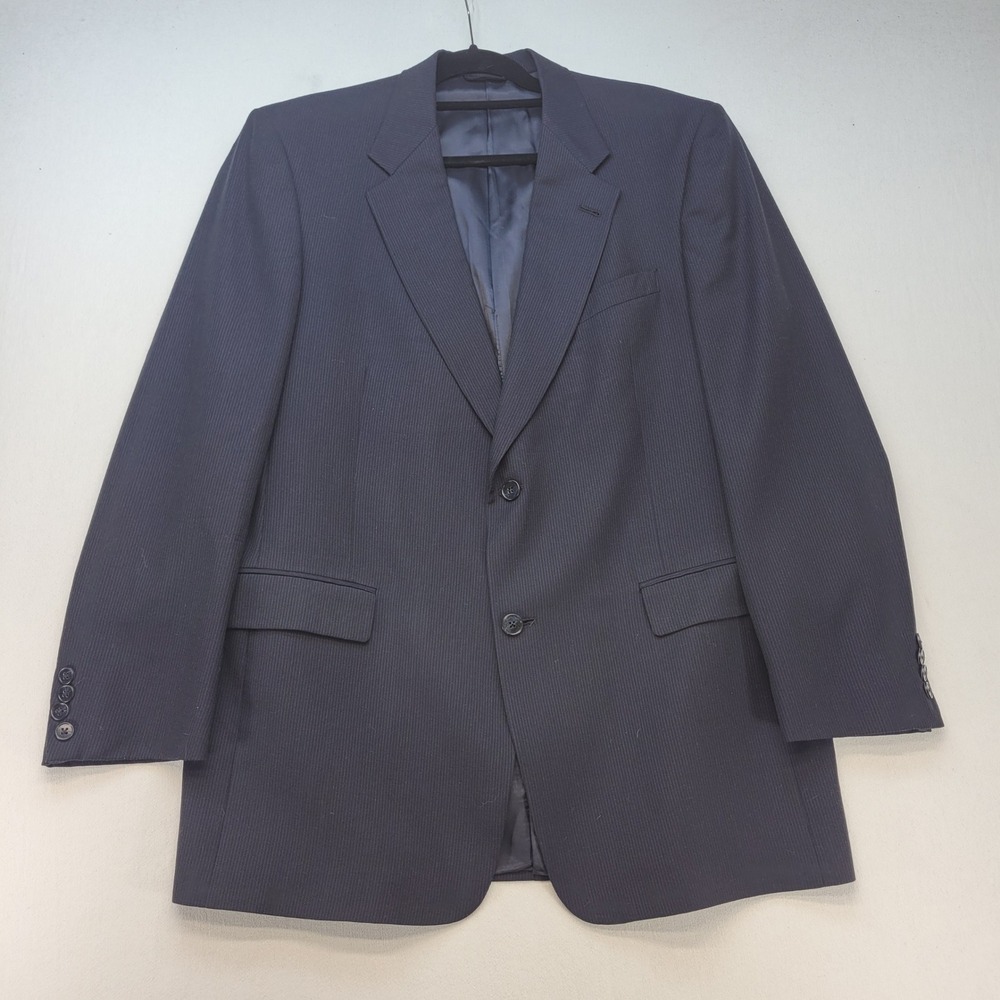 Hart Schaffner Marx Blazer Mens 44L Navy Blue Pinstripe Pure New Wool Sport Coat